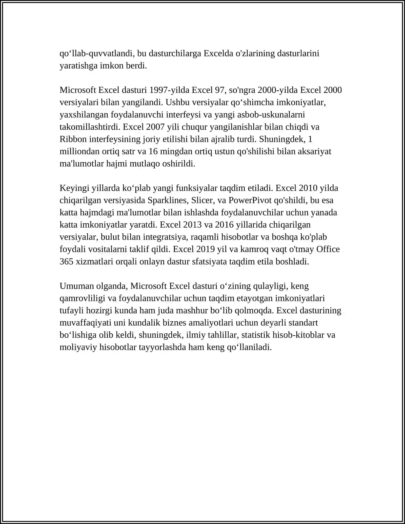EXCEL DASTURI XAQIDA TO'LIQ MA'LUMOT YOZING 4
