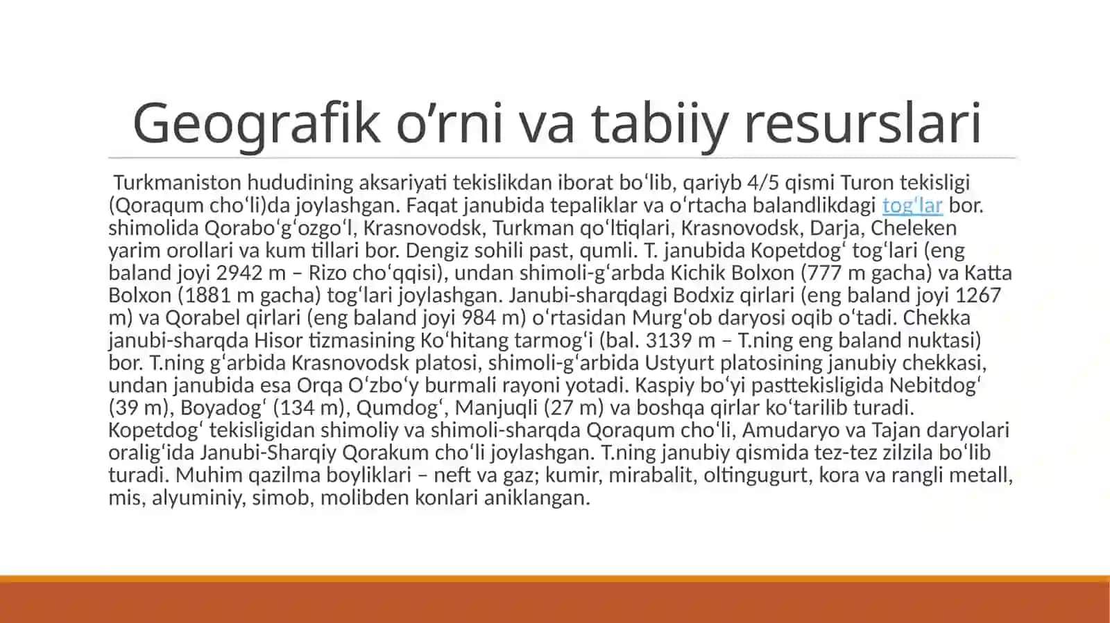 Turkmaniston   Respublikasiga  iqtisodiy geografik tavsifi 4