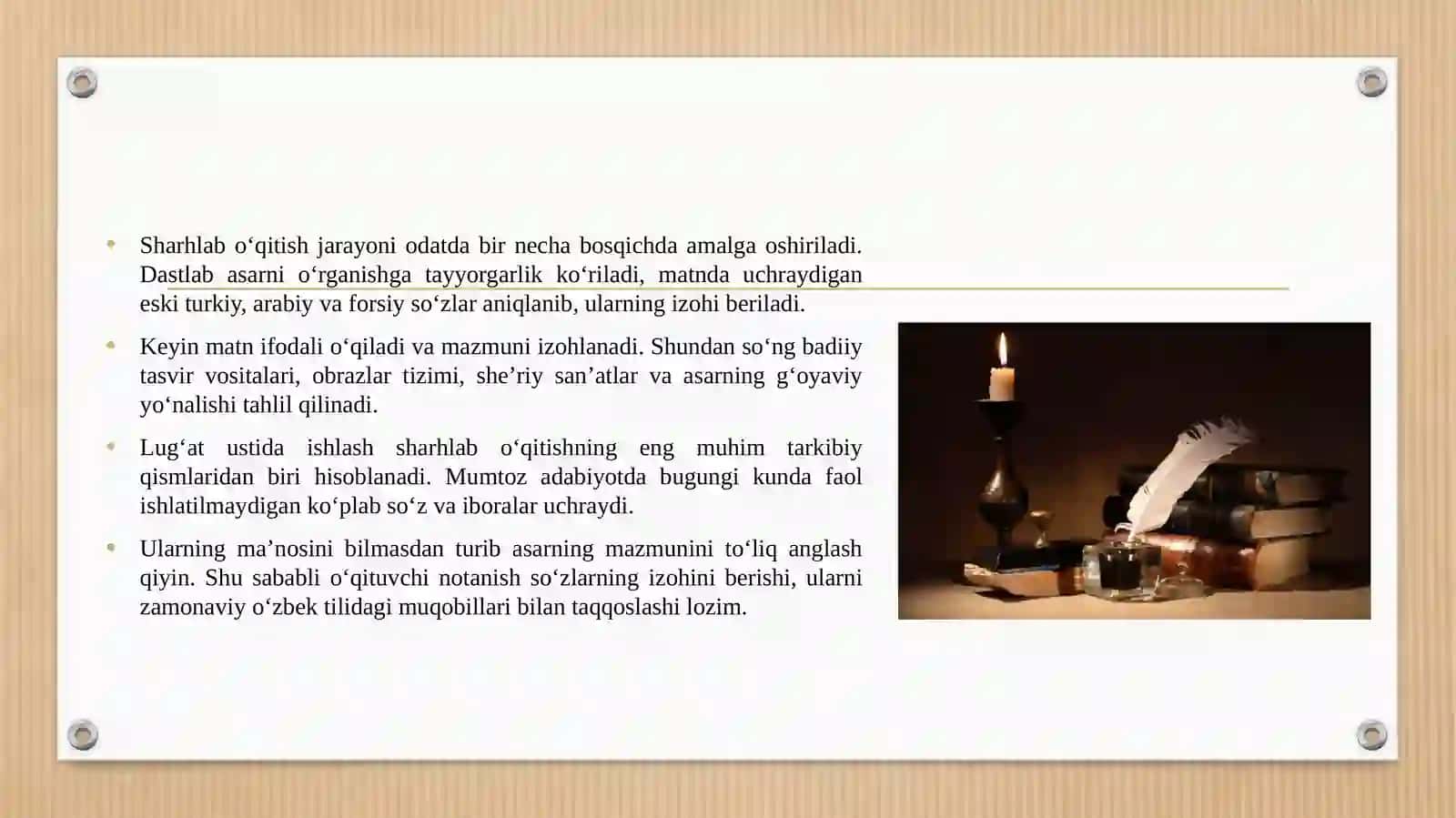 MUMTOZ ASARLARNI SHARHLAB O‘QITISH TEXNIKASI 4