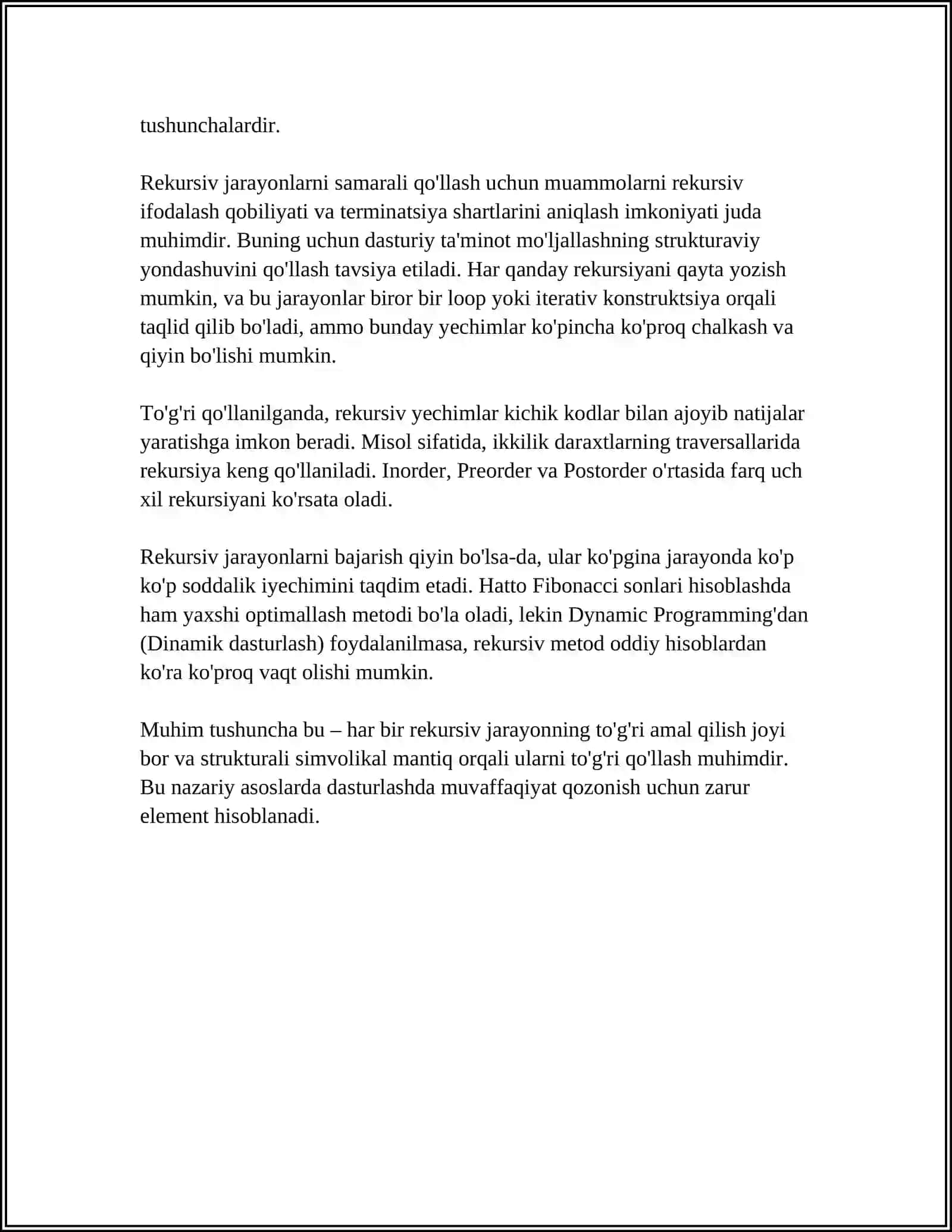 ICHMA-ICH JOYLASHGAN REKURSIV JAROYONLARNI TASHKIL ETISH 4