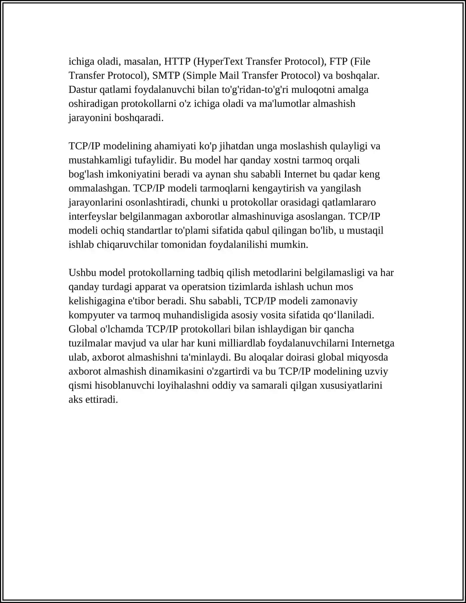 TCP/IP PROTOKOLLAR STEKI HAQIDA UMUMIY TUSHUNCHA 4