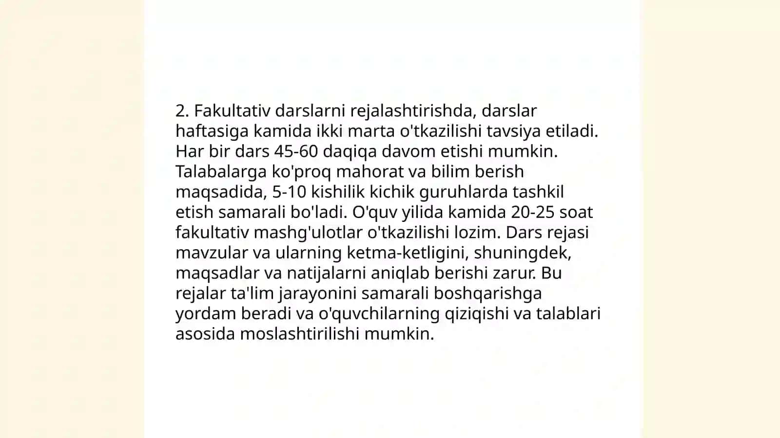 Fakultativ darslarni tashkil etish 4