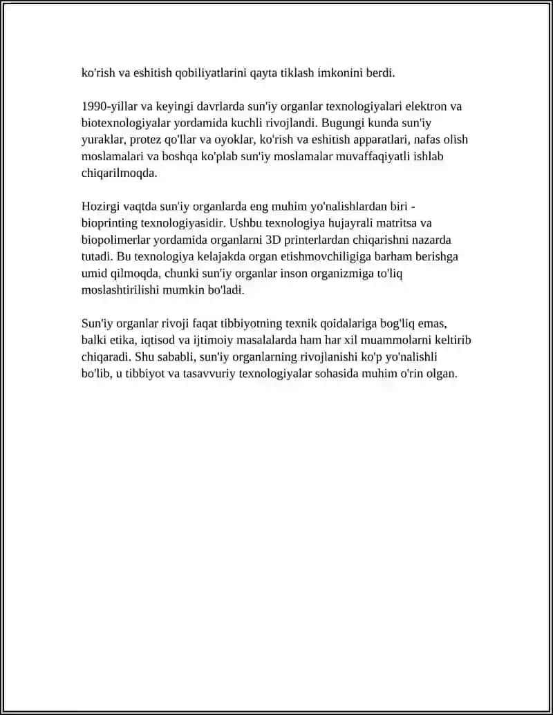 SUNʼIY ORGANLAR 4
