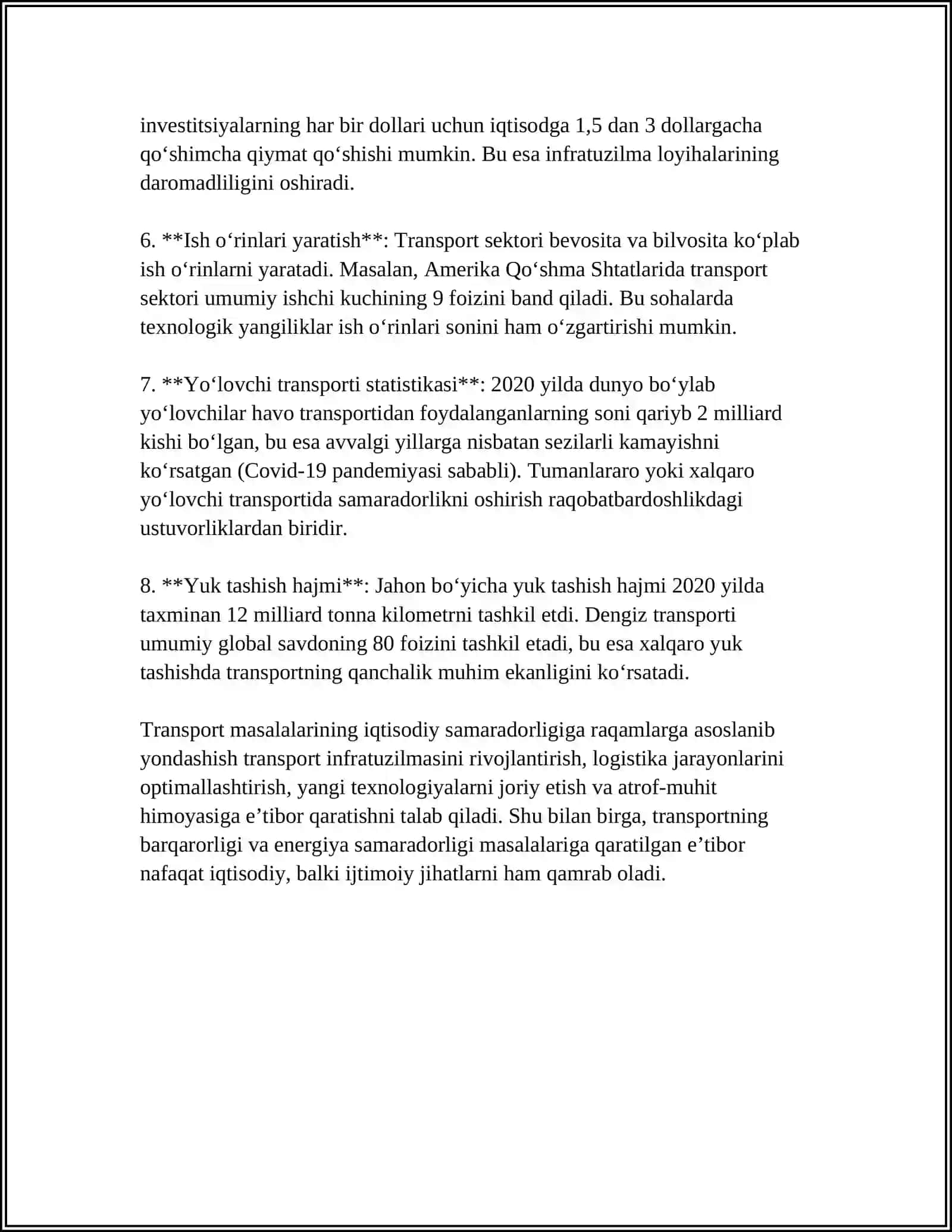 TRANSPORT MASALASI VA UNING YECHIMLARINI TOPISH 4