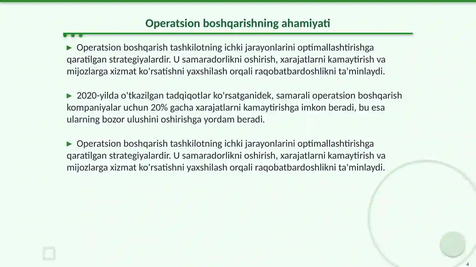 Samaradorlikning tayanch ko‘rsatkichlari (stk) asosida operatsion strategiyani amalga oshirish 4