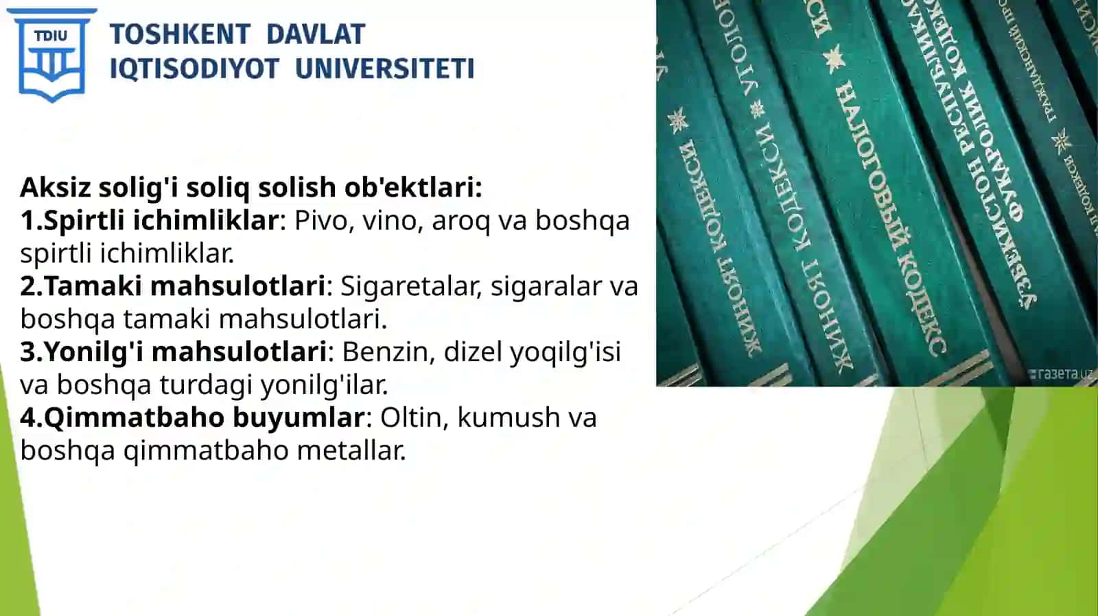 Mavzu: Aksiz soligʻi toʻlovchilar tarkibi va soliq solish ob'ekti 4