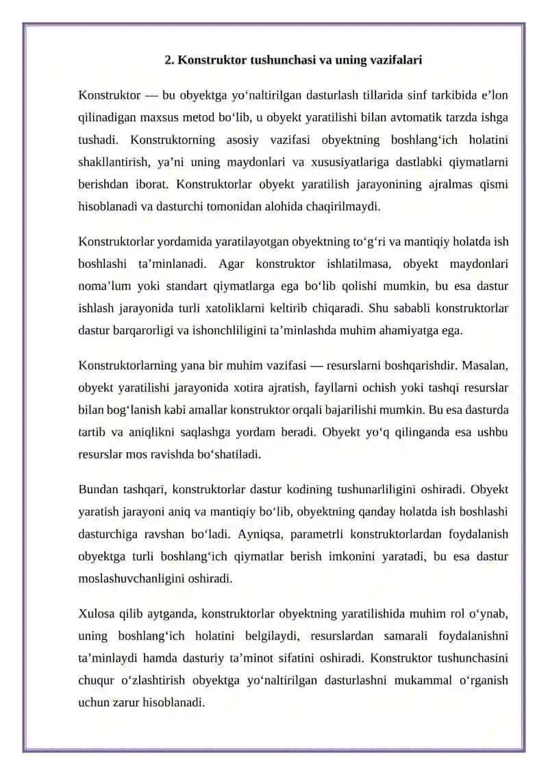 Konstruktorlar va ularni tashkil etish usullari 4