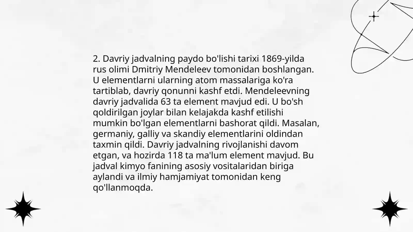 Mendeleyev kimyoviy davriy jadvali 4