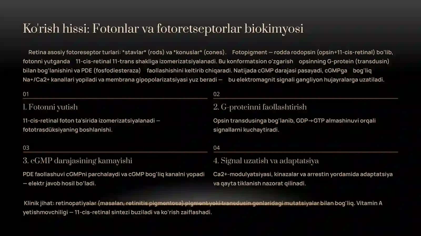Sensor tizimlar faoliyatining biokimyoviy asoslari. 4