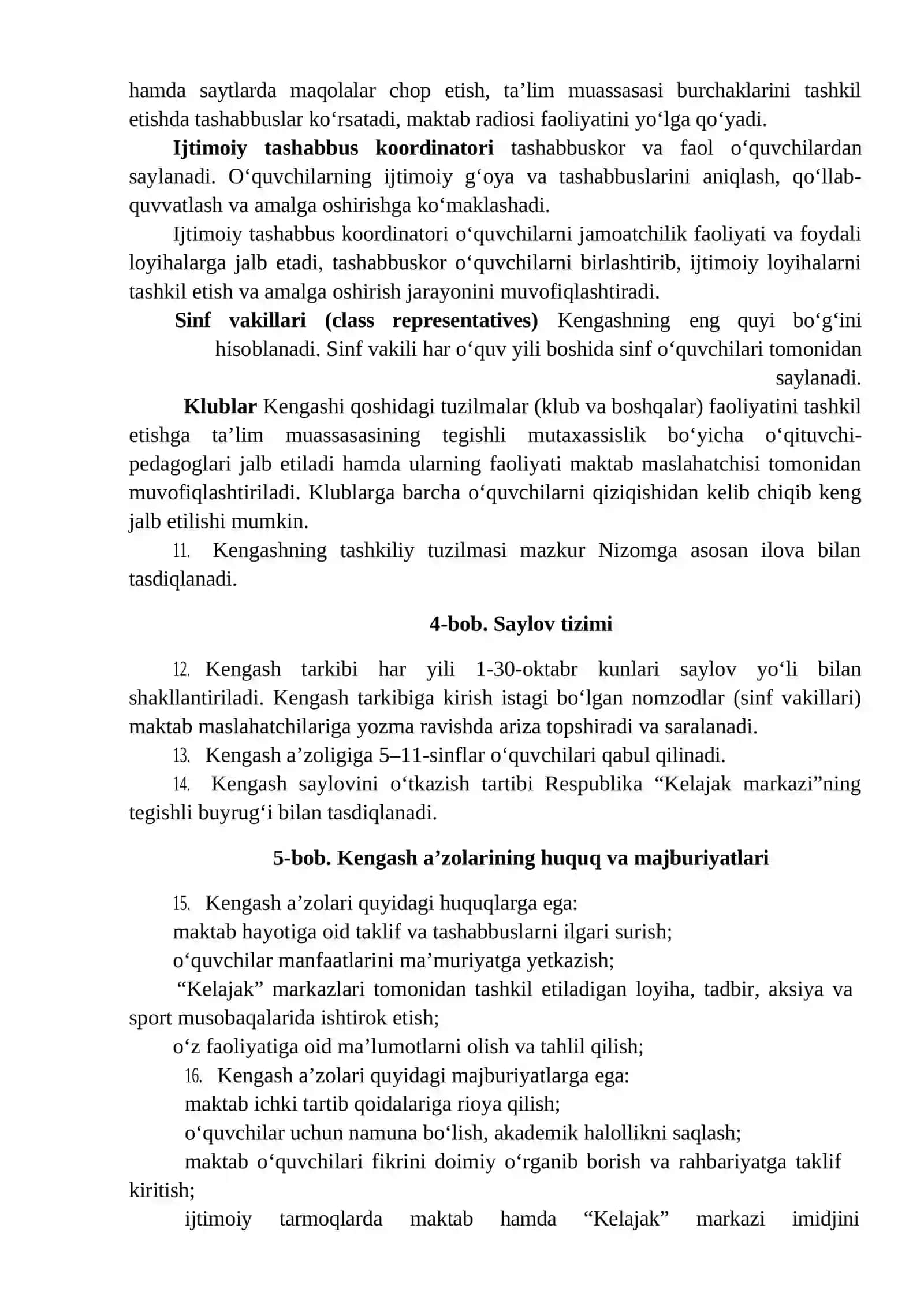 Oʻquvchilar Kengashi faoliyatini tashkil etish toʻgʻrisidagi NIZOM 4