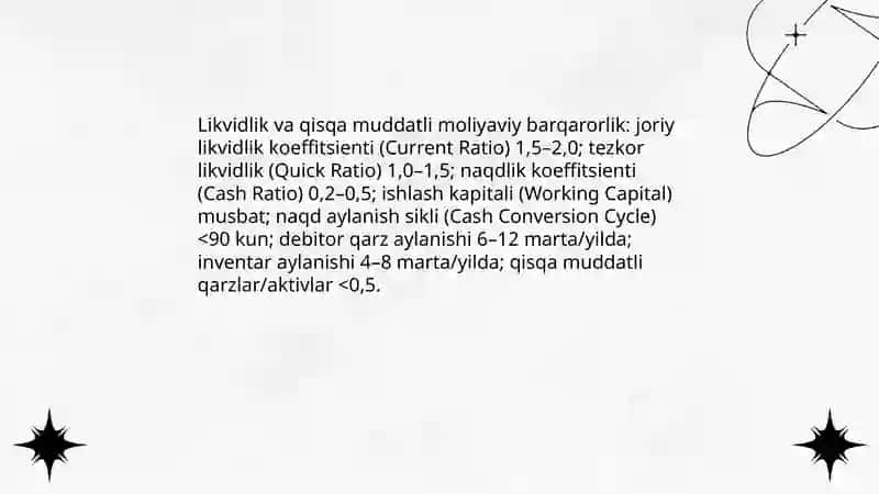 Korxonaning moliyaviy barqarorligi Muxtorova Nozliya 4