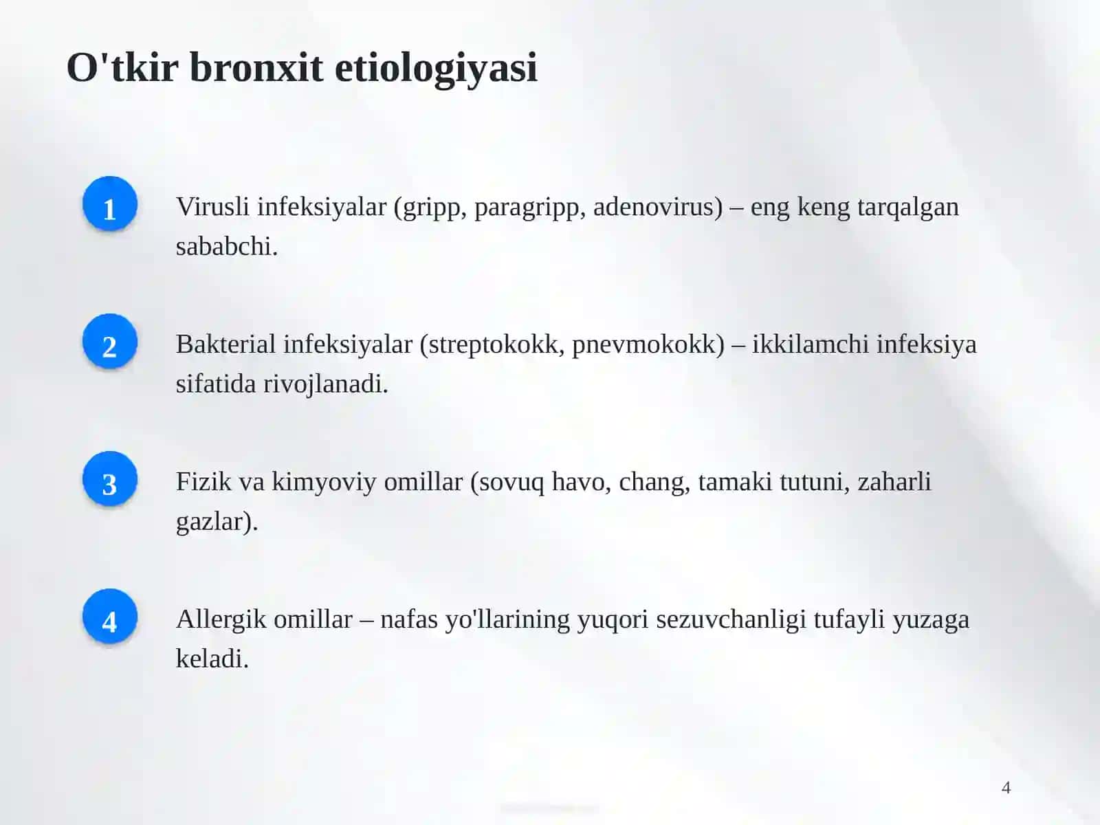 Bronxitlar: O'tkir va Surunkali shakllar, Diagnostika va Simptomatologiya 4