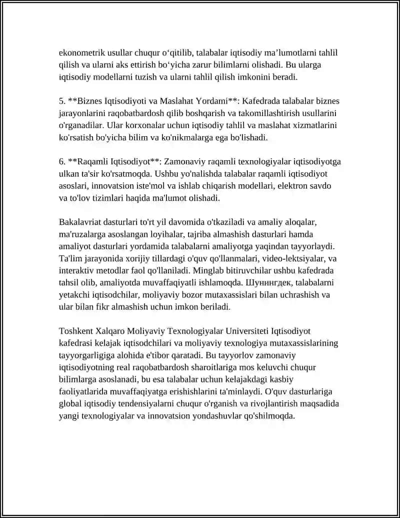 Toshkent Xalqaro Moliyaviy Texnologiyalar Universiteti. IQTISODIYOT KAFEDRASI 4
