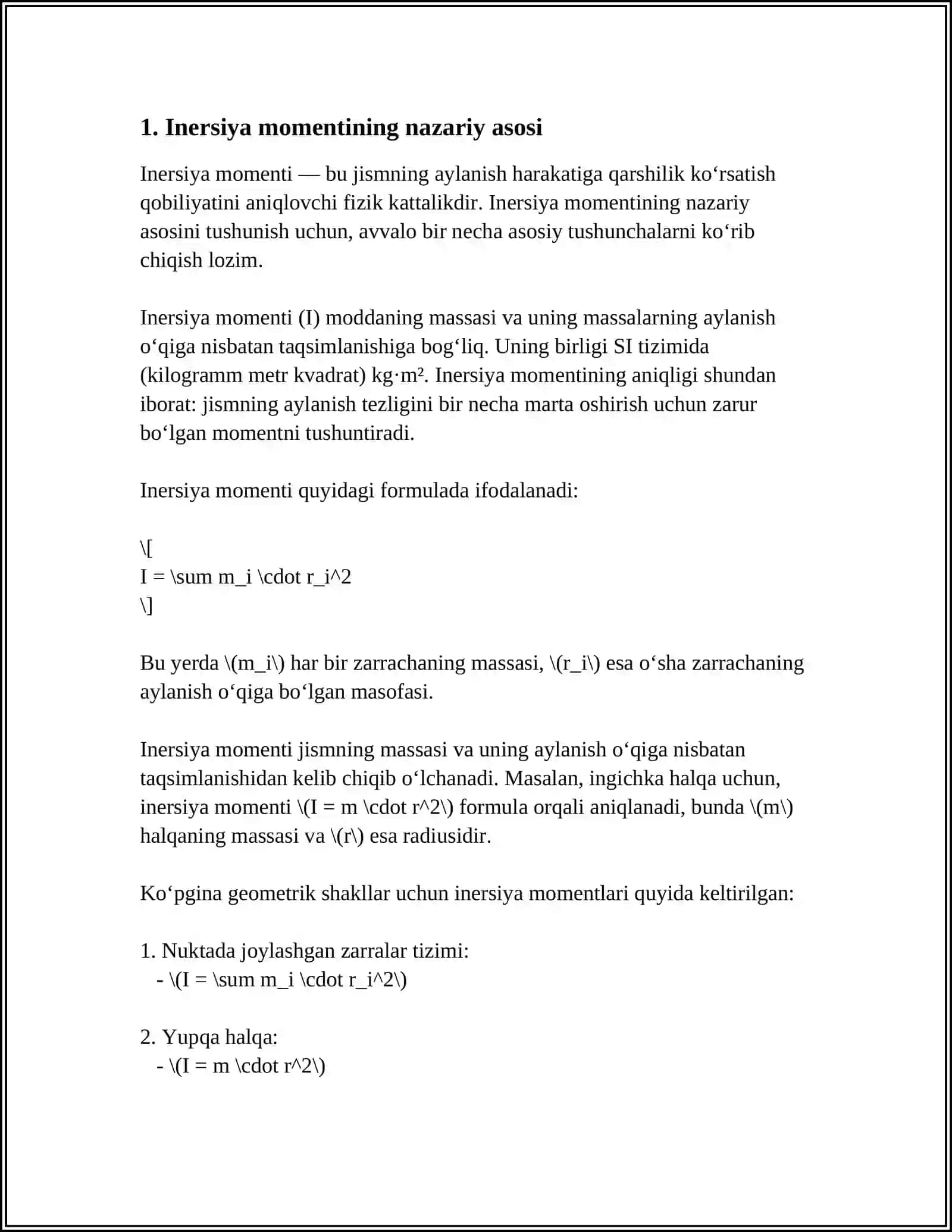 TURLI SHAKLDAGI JISMLARNING INERSIYA MOMENTLARINI XISOBLASH 4