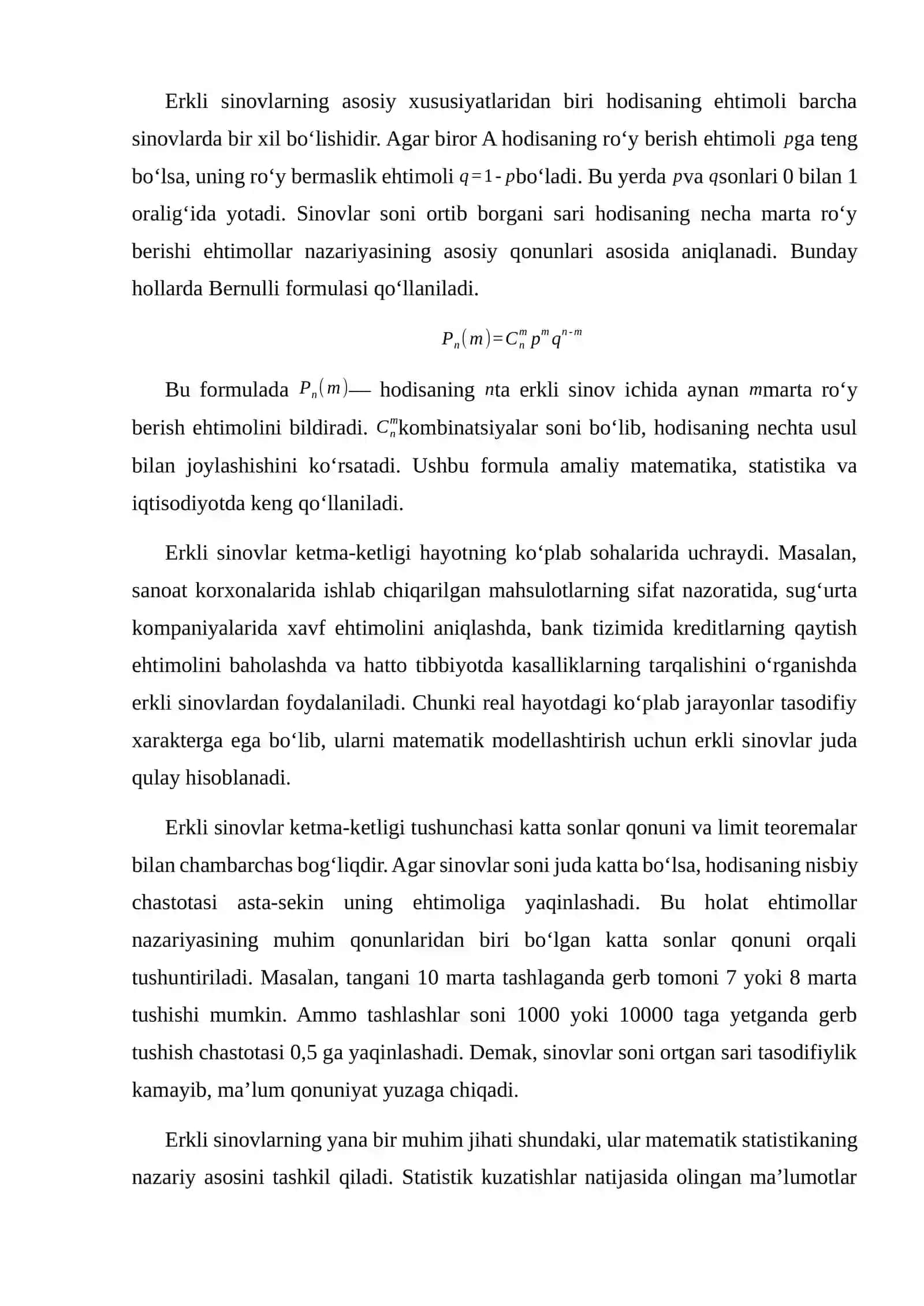 ERKLI SINOVLAR KETMA-KETLIGI. LIMIT TEOREMALAR 4