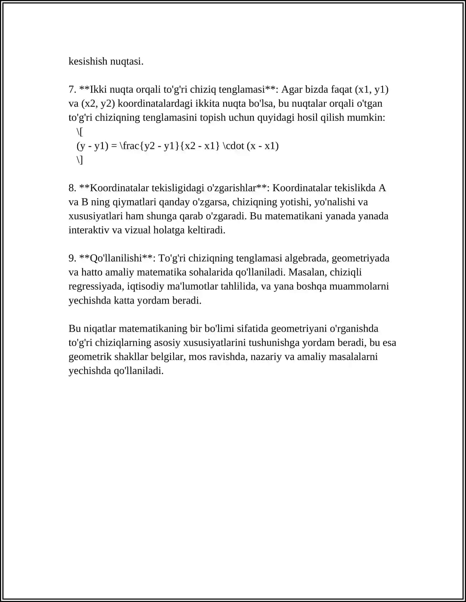 TEKISLIKDA TOʻGʻRI CHIZIQ TENGLAMALARI 4