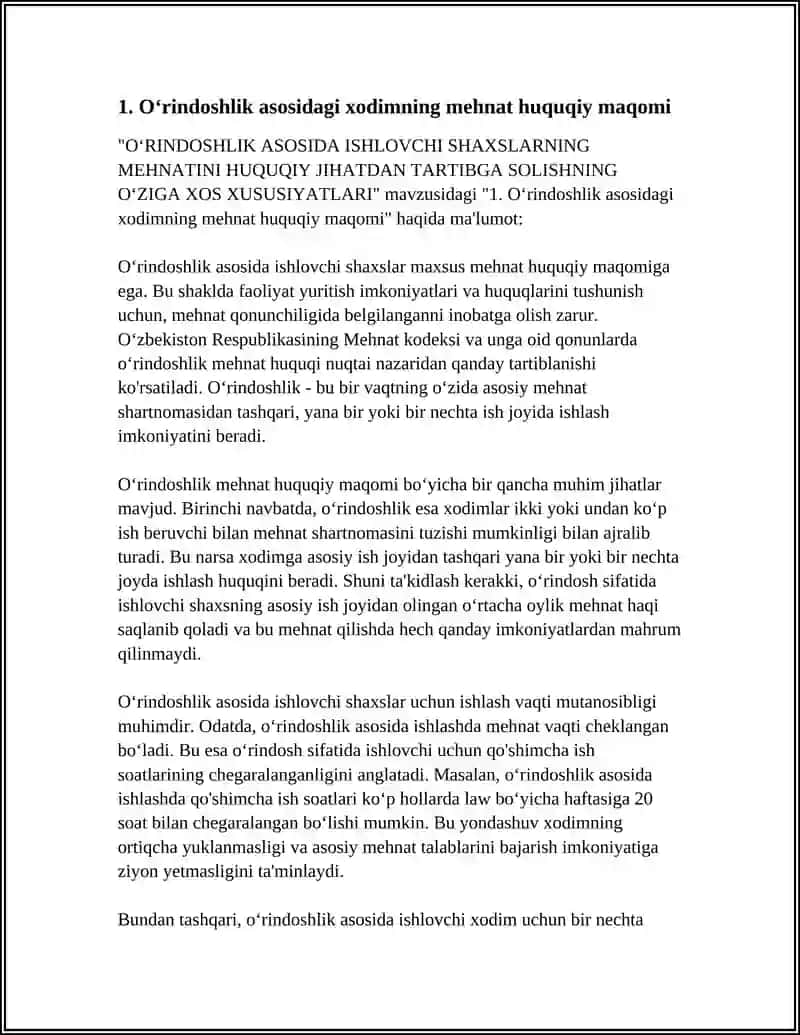 OʻRINDOSHLIK ASOSIDA ISHLOVCHI SHAXSLARNING MEHNATINI HUQUQIY JIHATDAN TARTIBGA SOLISHNING OʻZIGA XOS XUSUSIYATLARI 4