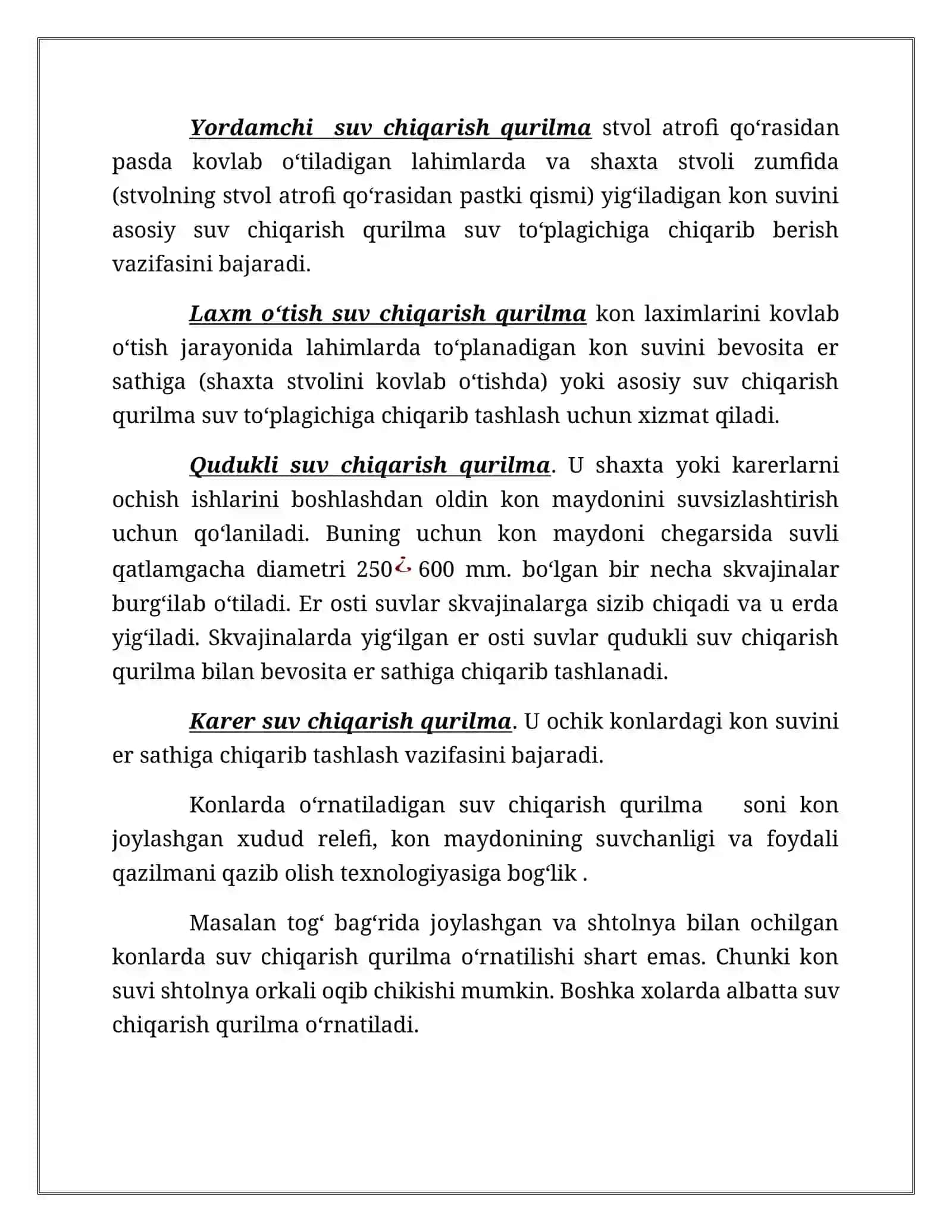 Suv chiqarish qurilma turlari va ularning vazifalari 4