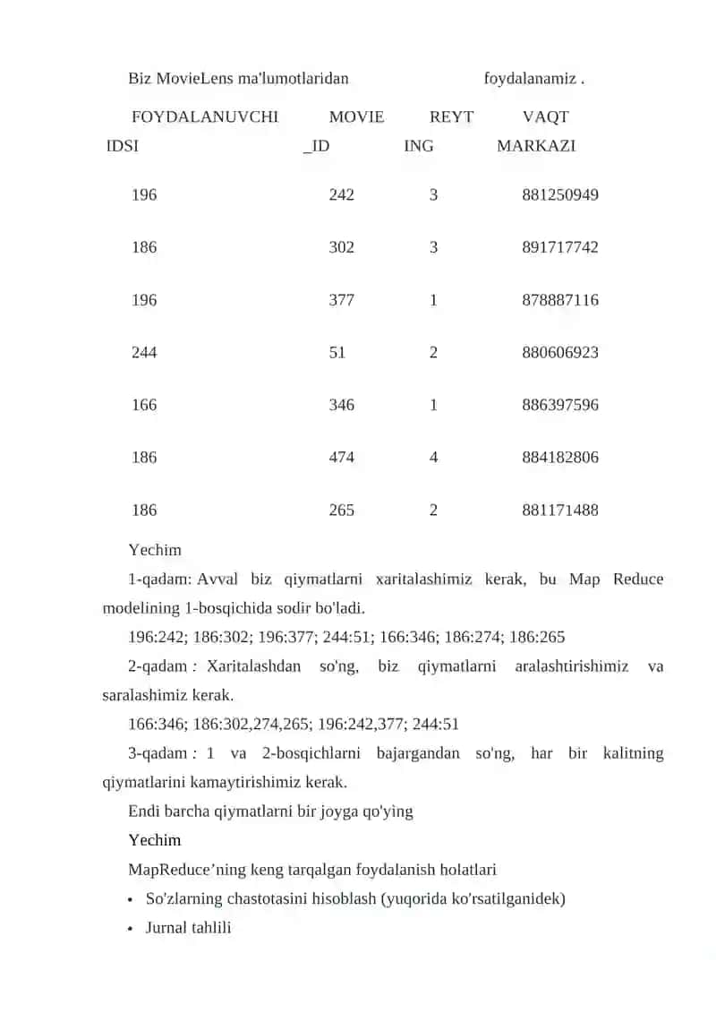 MapReduce modeli asosida ma'lumotlami qayta ishlash 4