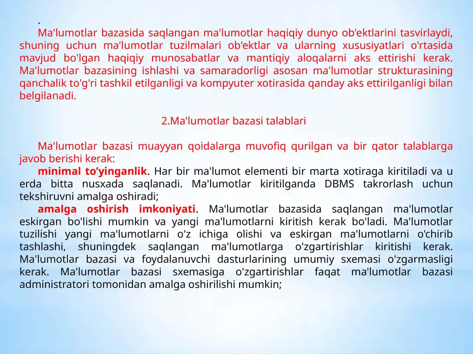 Ma'lumotlar bazasini boshqarish tizimining asosiy vazifalari 4