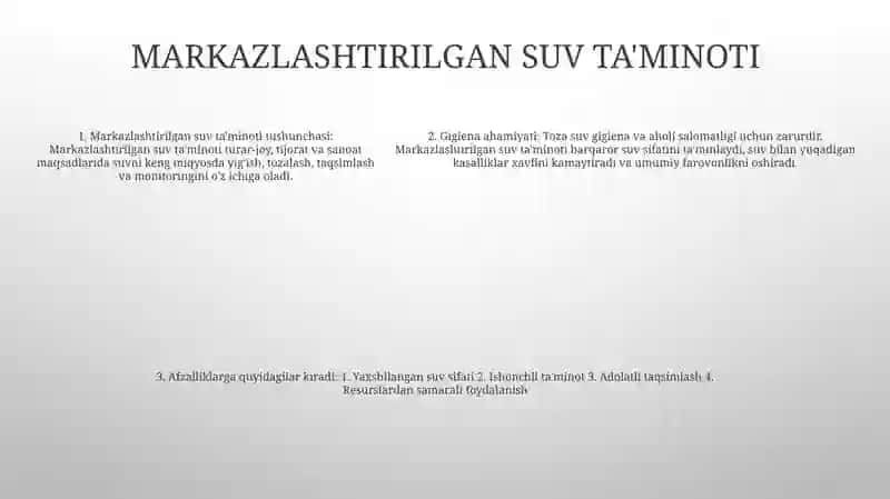 Mahalliy va Markazlashgan Suv Taminoti 4