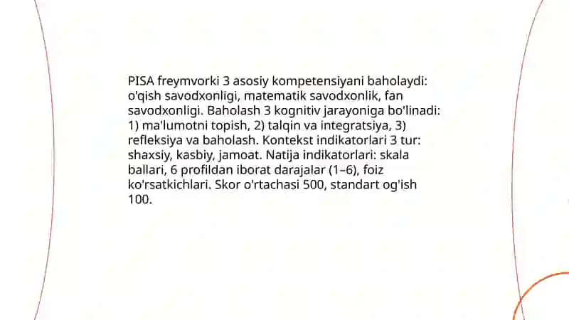 Talim olganlikni tashxis etish.Xalqaro baxolash dasturlari 4