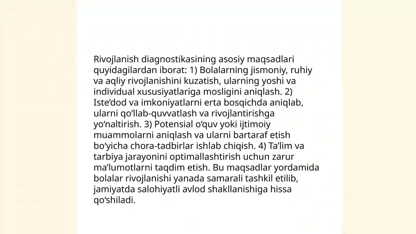 Pedagogik diognostikaning shaxs rivojlanishidagi 4