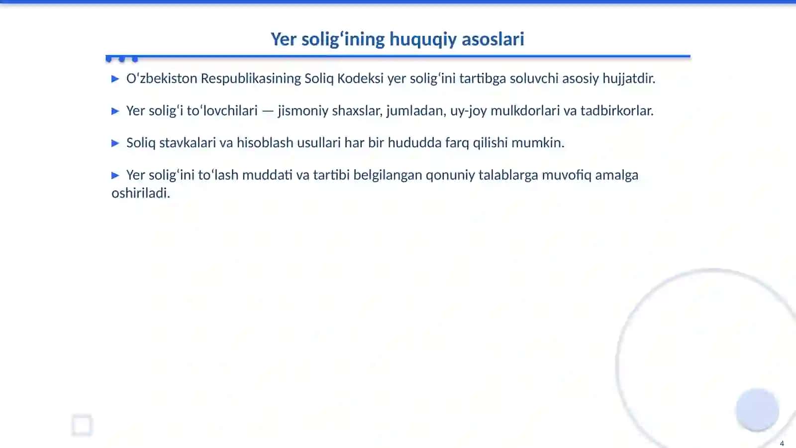 Yer solig‘ining moliyaviy to‘lov hisobi 4