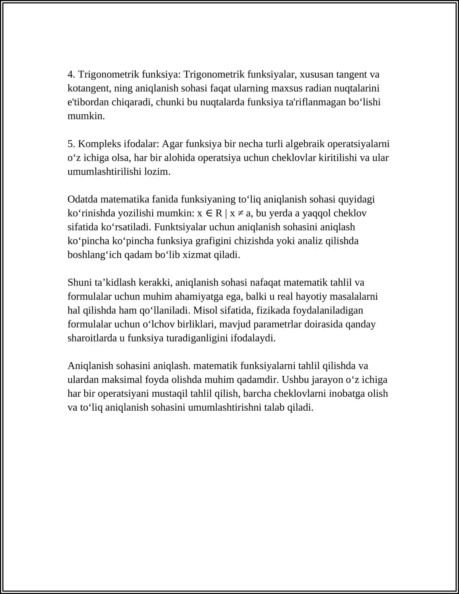 FUNKSIYANI TO'LA TEKSHIRISH 4