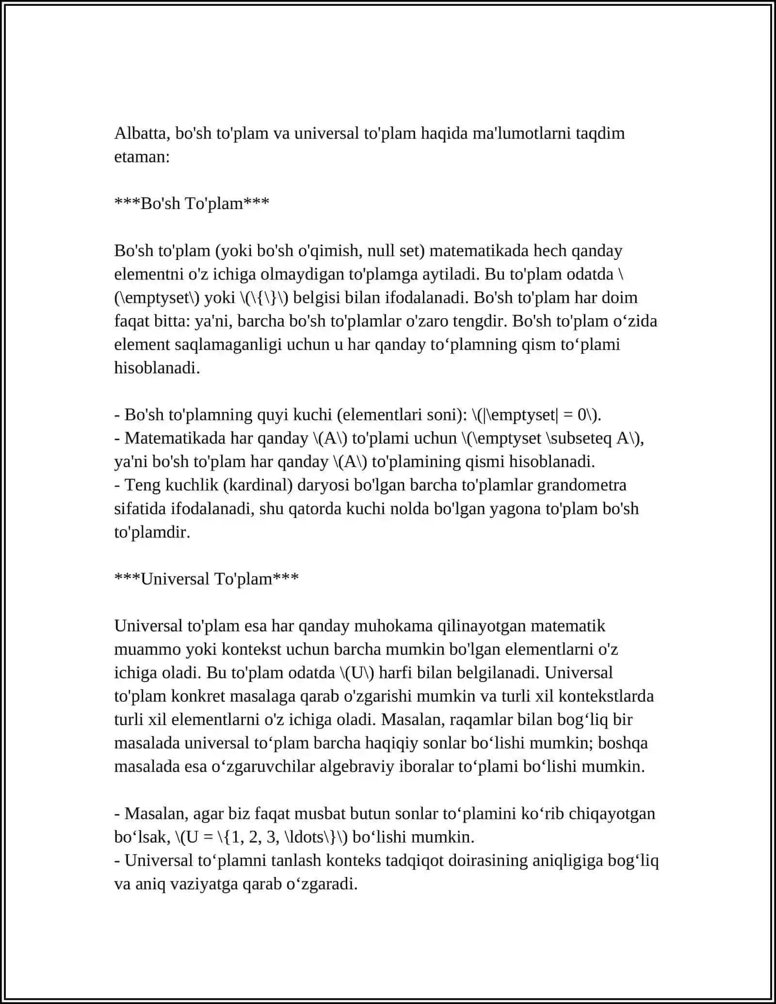 TO'PLAM TUSHUNCHASI. TO'PLAMLAR USTIDA AMALLAR 4
