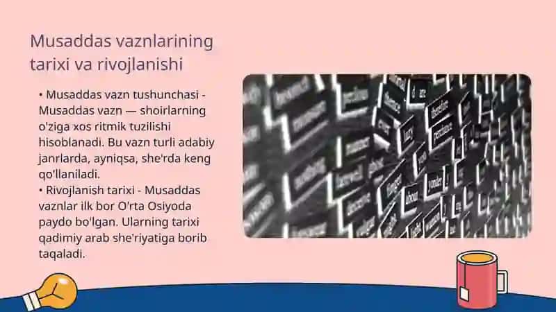 Hazaj bahrining musaddas vaznlari mavzusida 4