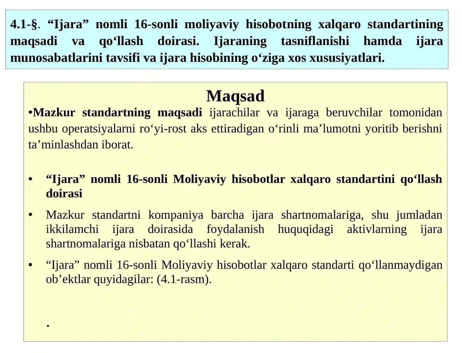 MOLIYAVIY HISOBOTNING XALQARO STANDARTLARI ASOSIDA IJARA MUNOSABATLARINI HISOBGA OLISH VA ULARNI HISOBOTDA AKS ETTIRISH 4