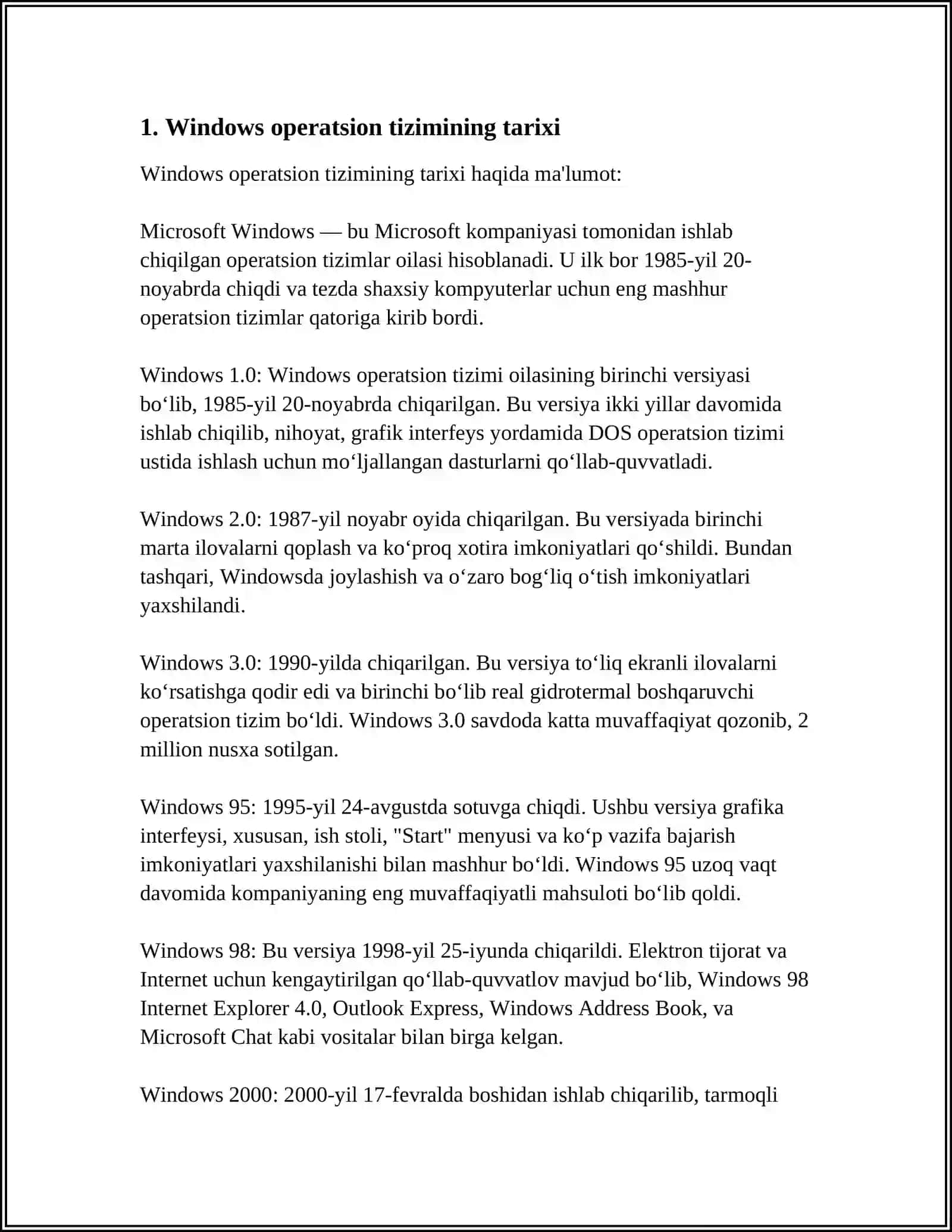 WINDOVUS OPERATSION TIZIMIDA TARIXI VA UNDA ISHLASH ASOSLARI 4