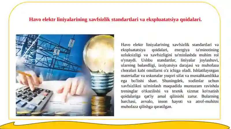 Havo elektr liniyalarining tuzilishi va asosiy elementlari. 4