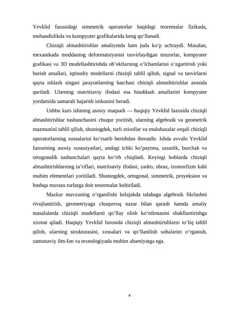 Haqiqiy Yevklid fazosida chiziqli almashtirishlar 4