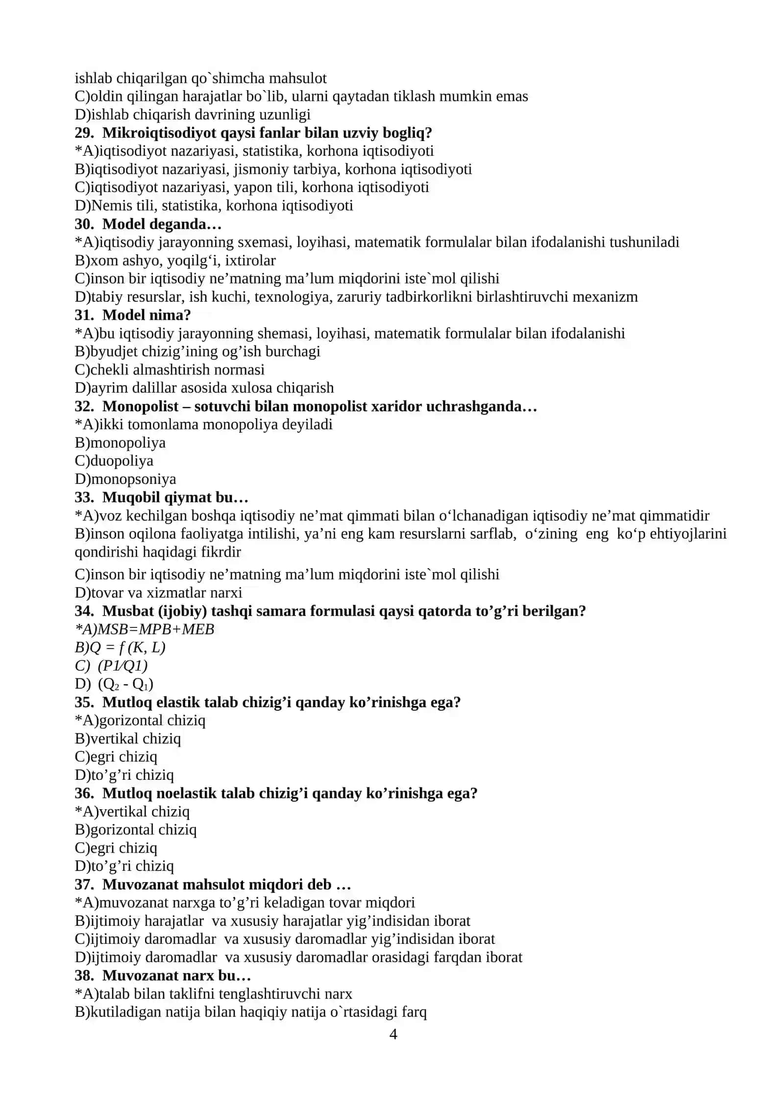 TESTLAR Mikroiqtisodiyot 4