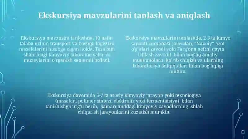 Kimyo fanidan ekskursiyalarni tashkil etish va oʻtkazish usullari 4