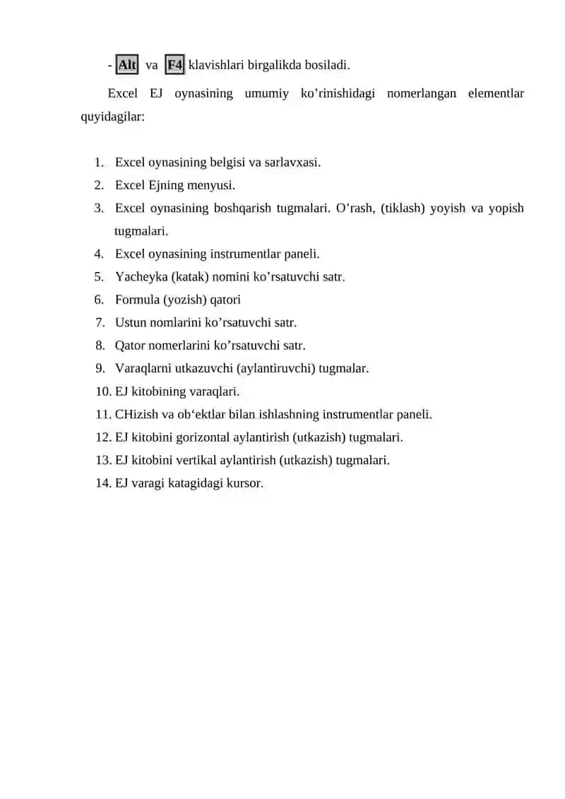 Microsoft Excel elektron jadval dasturi haqida umumiy ma‘lumotlar 4