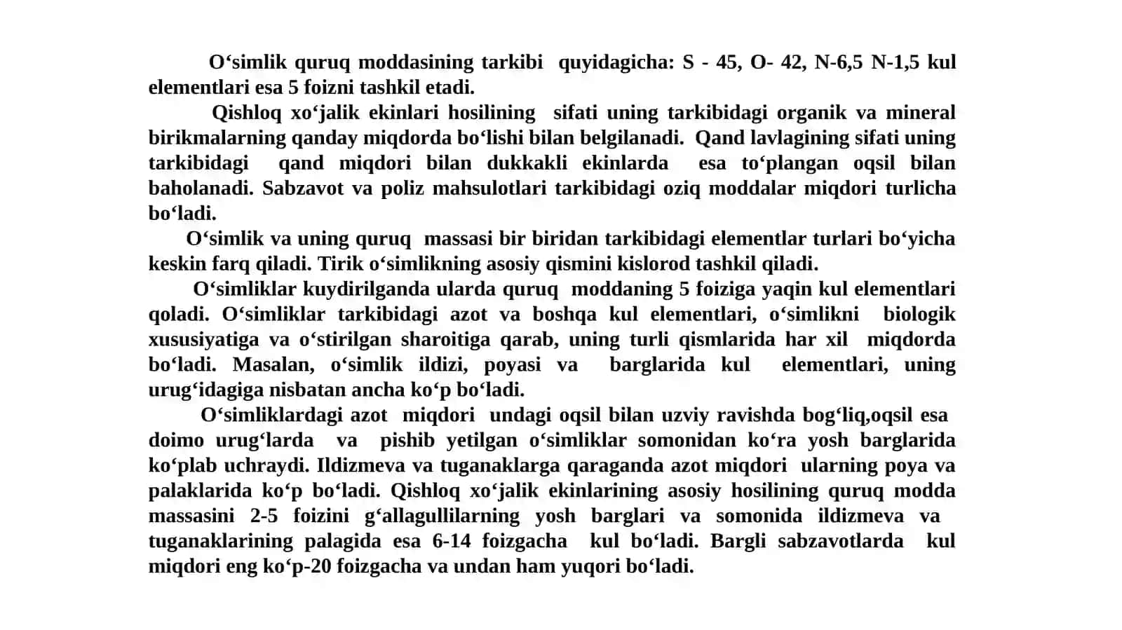 O‘simliklarning kimyoviy tarkibi va oziqlanishi 4