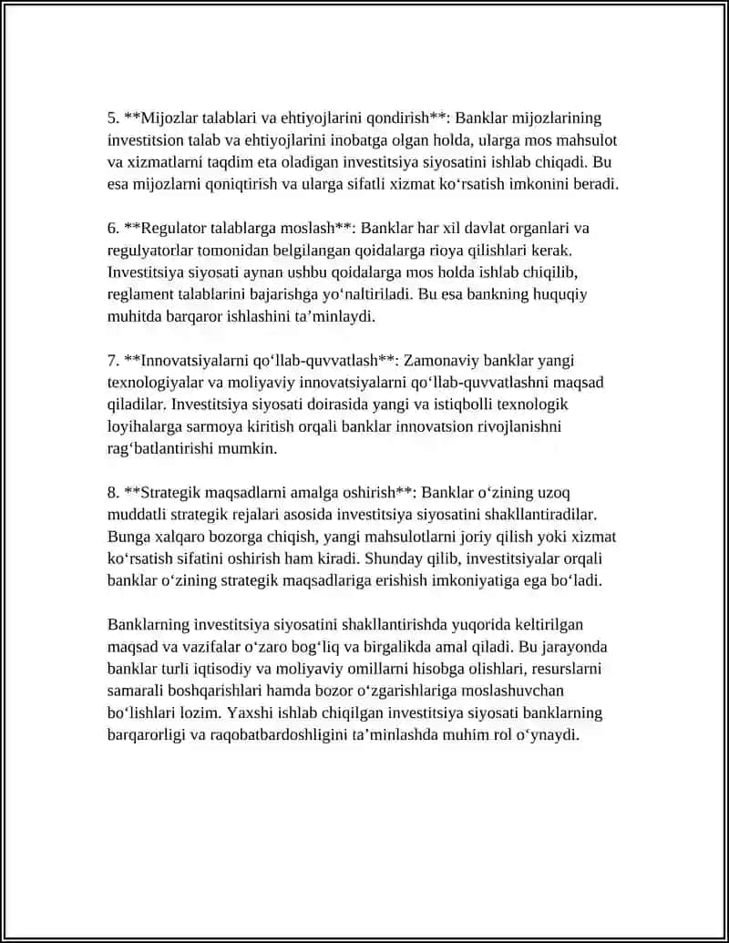 Banklarning investitsiya siyosati 4