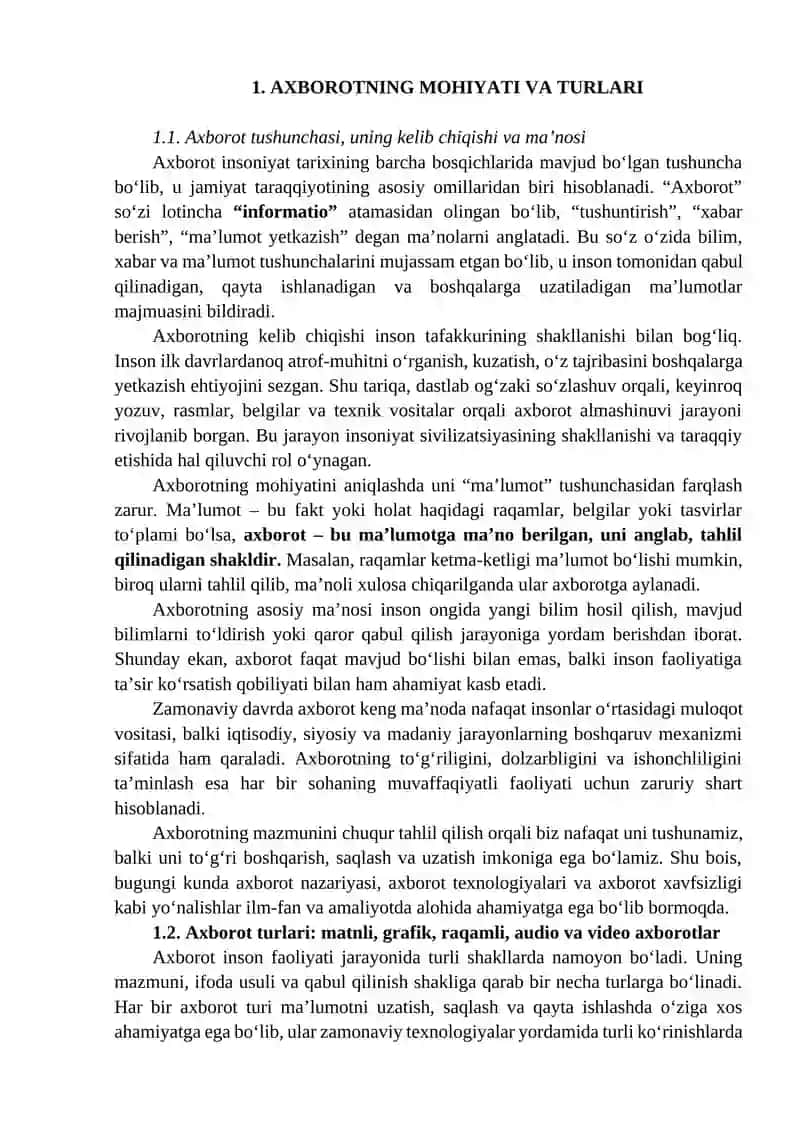 Axborotlarning asosiy xususiyatlari va tavsifnomasi 4