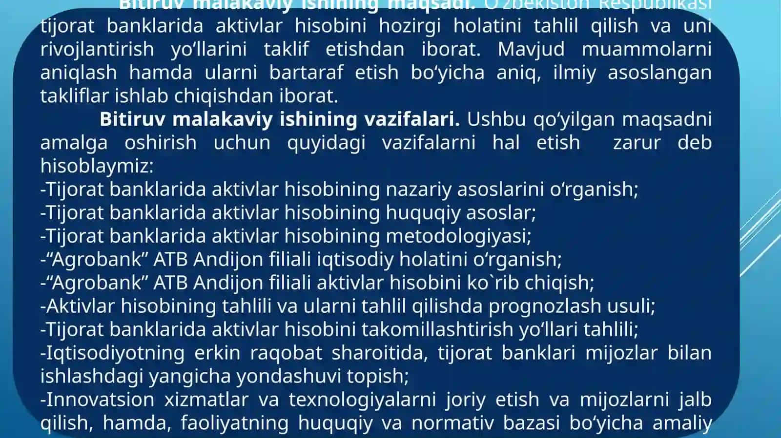 Tijorat banklarda aktivlar hisobi 4