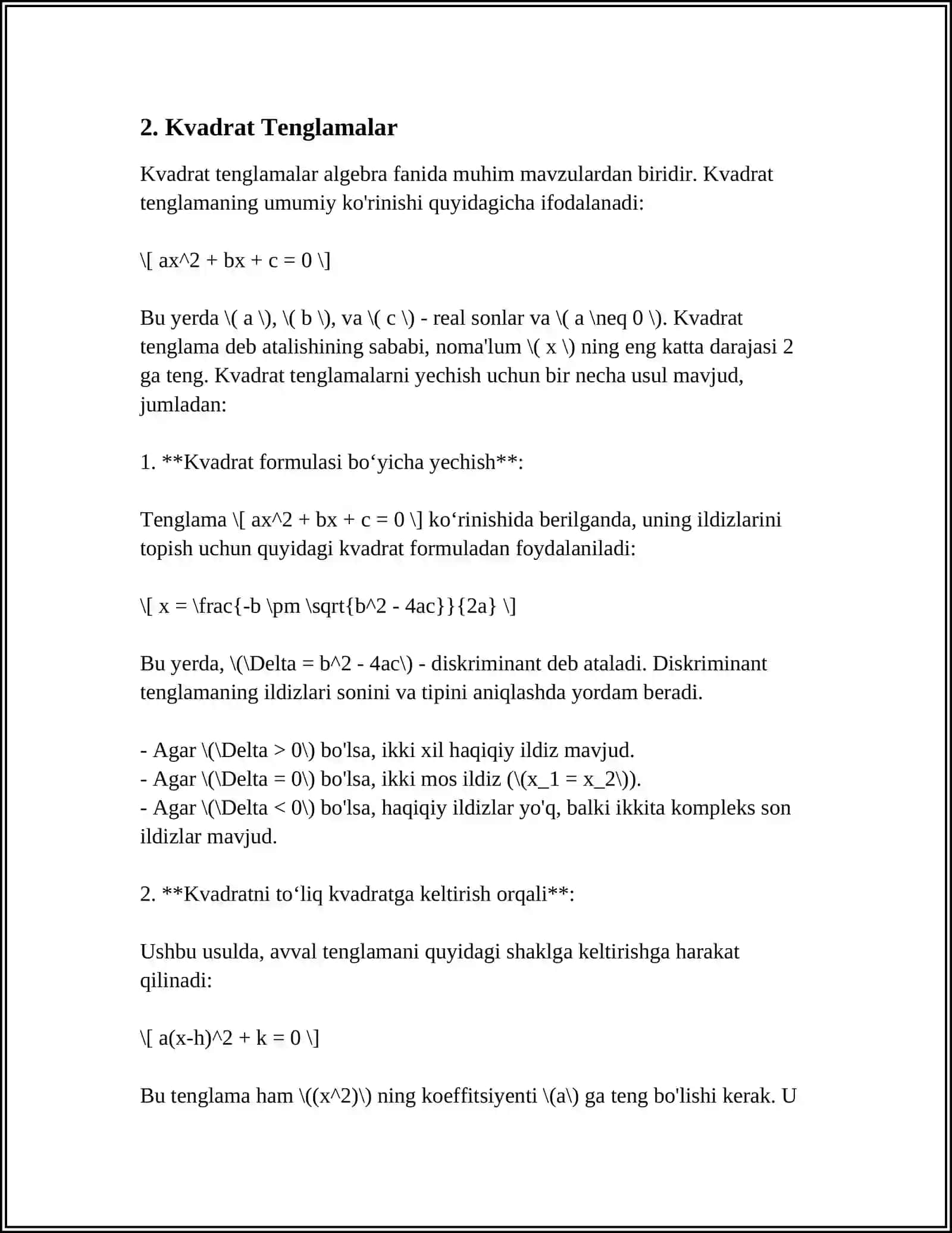 Kvadrat Tenglamalar 4