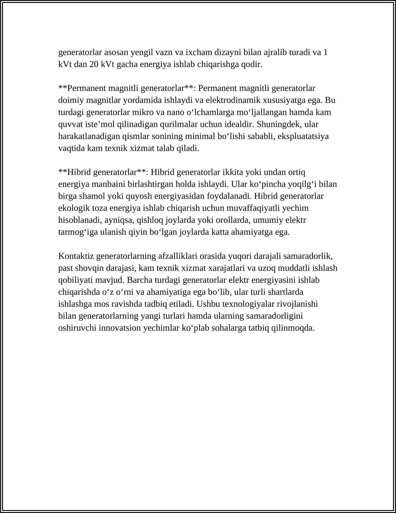 KONTAKSIZ O‘ZGARUVCHAN TOK GENERATORLARNING TURLARI 4
