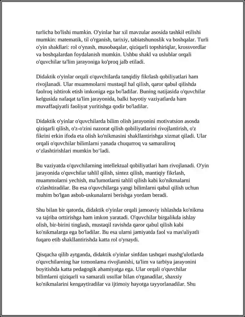 SINFDAN TASHQARI MASHG'ULOTLARDA DIDAKTIK O'YINLARNING AHAMIYATI 4