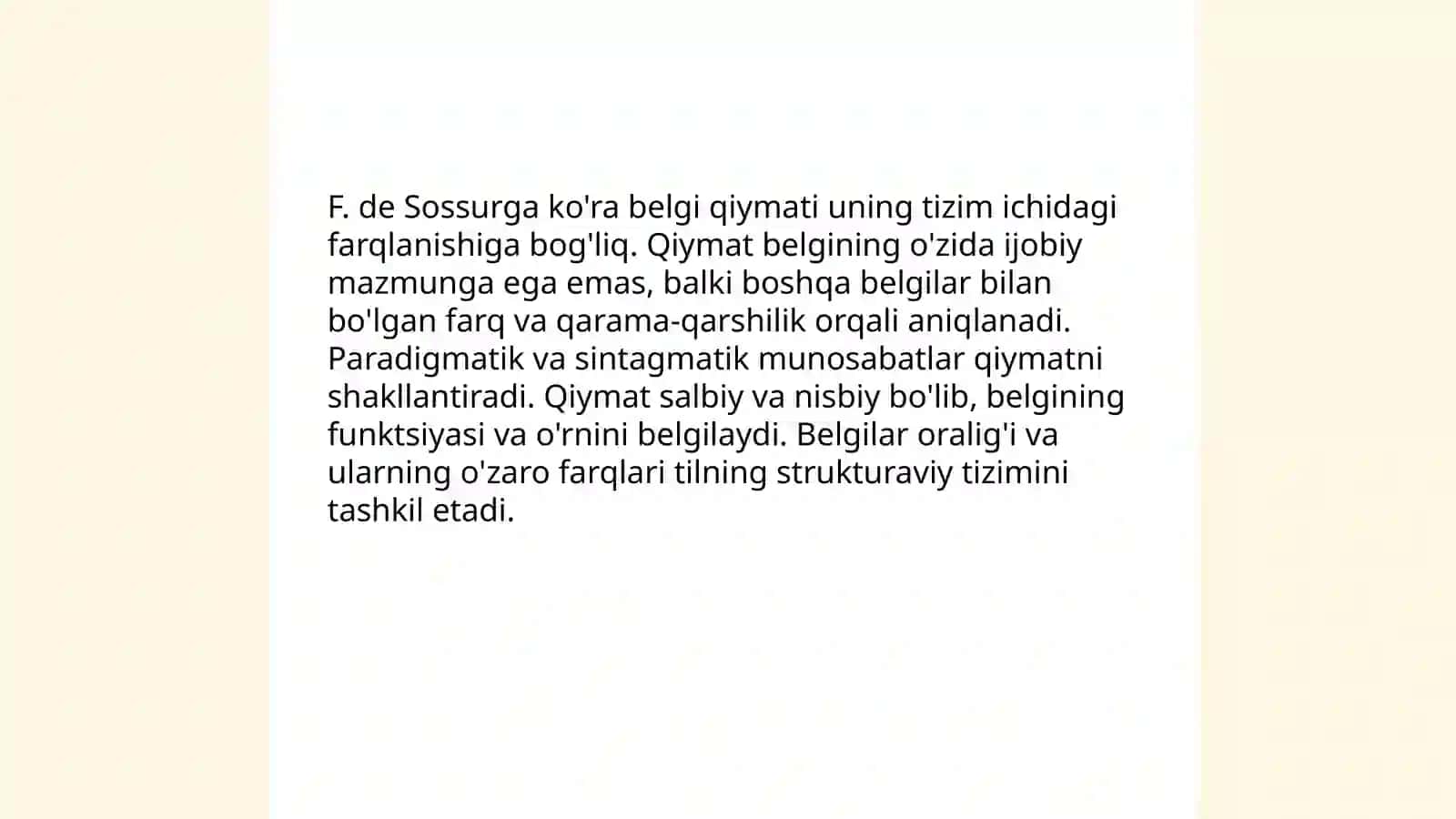 F.Dsyossur haqida "Tilshunoslik kitobi " bóyicha 4