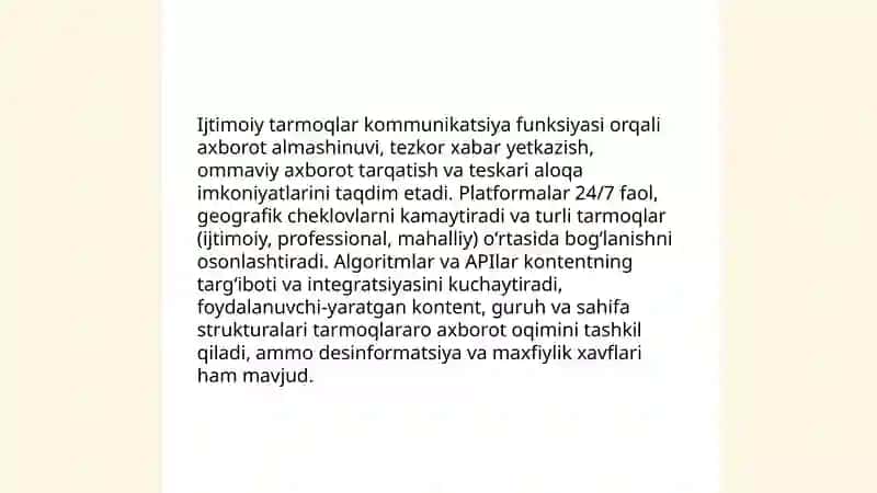 Ijtimoiy tarmoqlarning jamiyatga funksional bog'liqligi mavzusida pptx 4