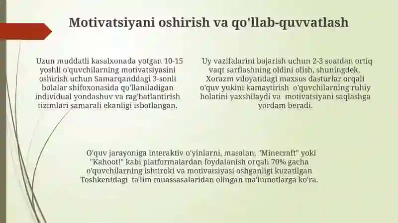 Uzoq davolanuvchi maktab oʻquvchilarini samarali taʼlim olish 4