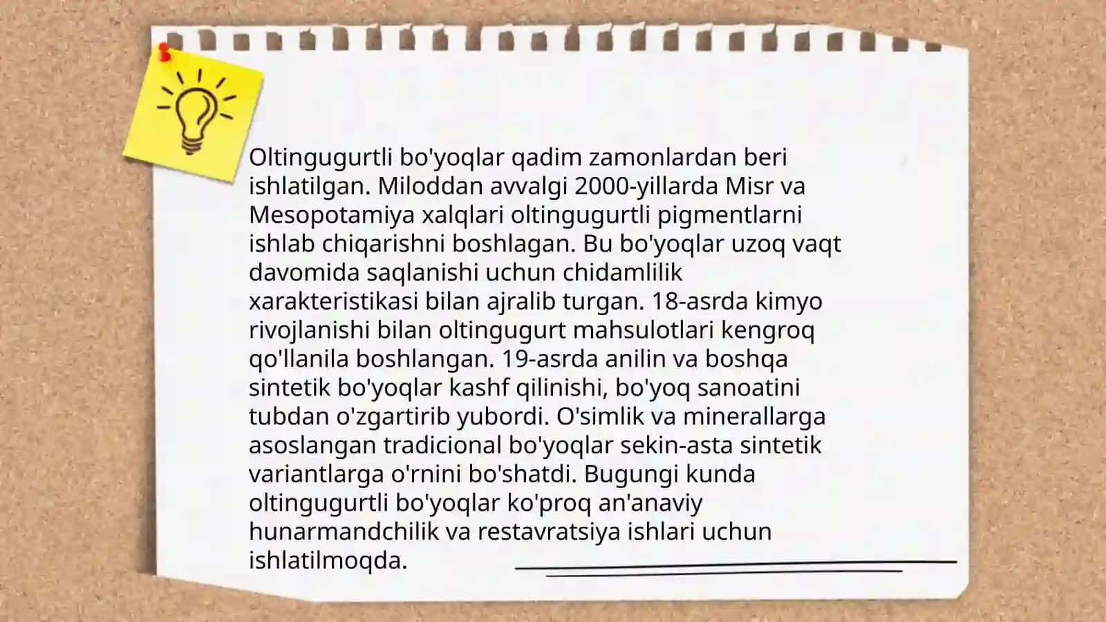 Oltingugurtli bo'yovchi moddalar bilan bo'yash texnologiyasi 4