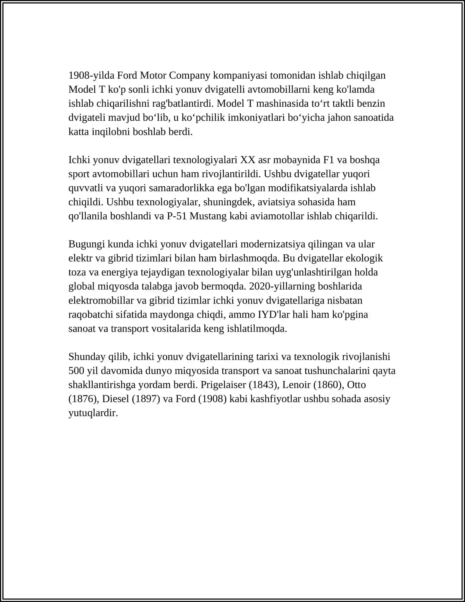 MUSTAQIL ISH Mavzu: ICHKI YONUV DIVIGATELI 4